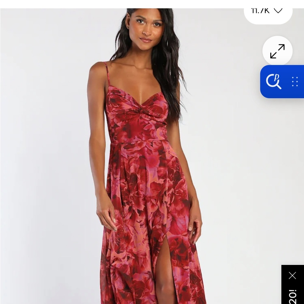 Lulu’s Floral Red Burgundy Maxi Dress
